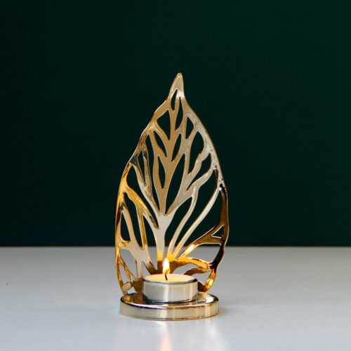 Golden Metal Candle Holder Candle - Image 2