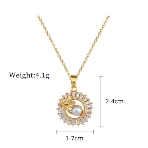 Full Diamond Personalized Round Ring Leaves Necklace And Earrings Suite - Image 6