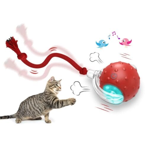 Interactive Cat Toys Ball for Indoor Cats Fast Rolling on Carpet, Chirping & Motion Activate Cat Toys (Red)