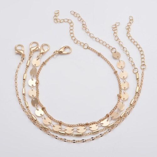 4-pack Set Bracelets Tube Chain Disc Lace Bracelet - Image 4